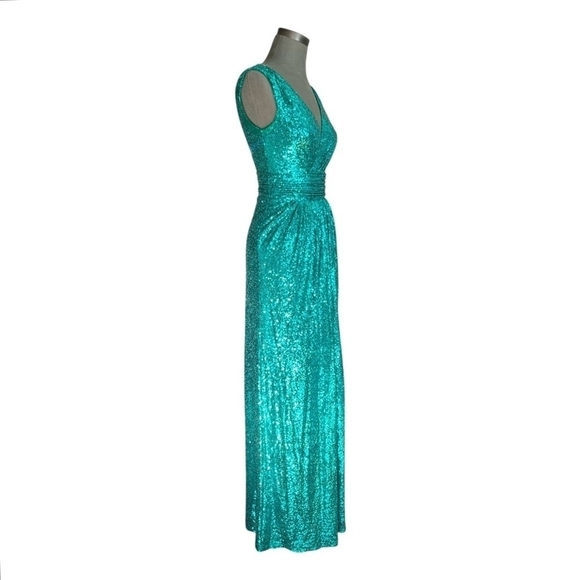NWT Women Dress KATE KASIN Green Sequin Sleeveless Prom Maxi Dress Ball Gown - Picture 4 of 11
